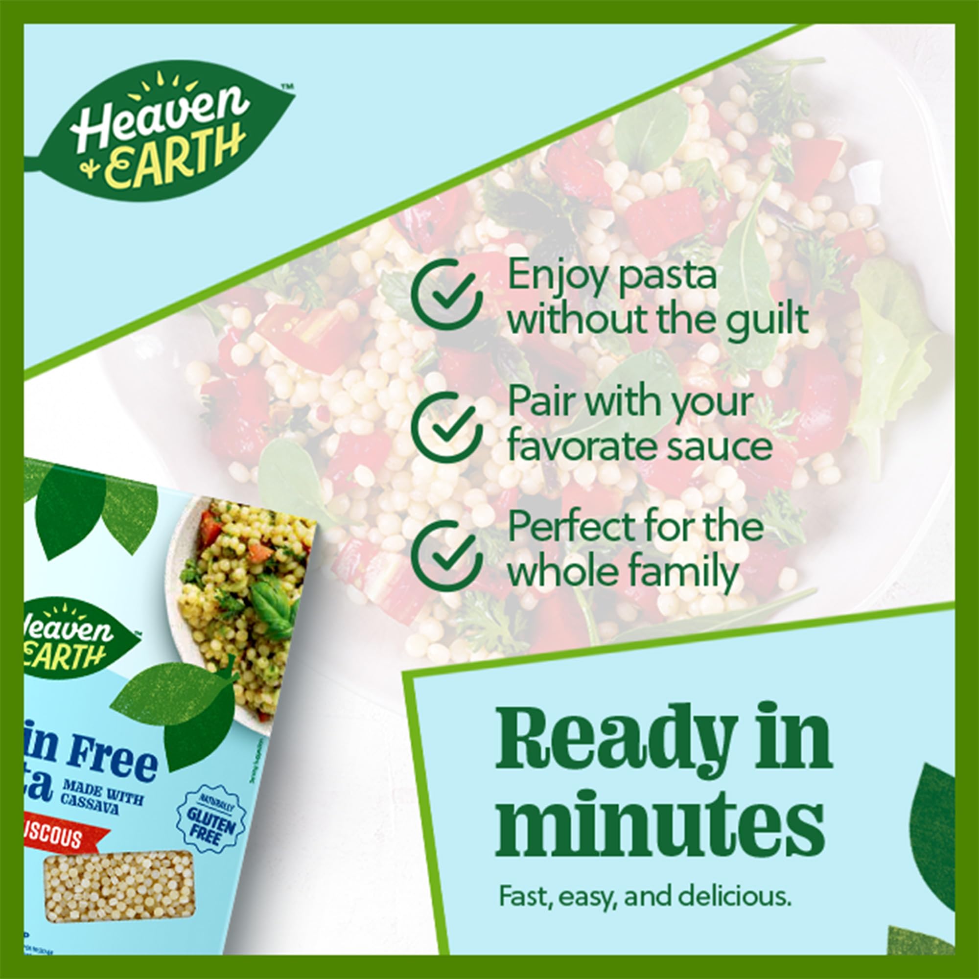 Heaven & Earth Grain Free Pasta, Cassava Pearled Couscous, 8oz (3 Pack) | Paleo Pasta | Vegan | Certified Gluten Free | Kosher for Passover