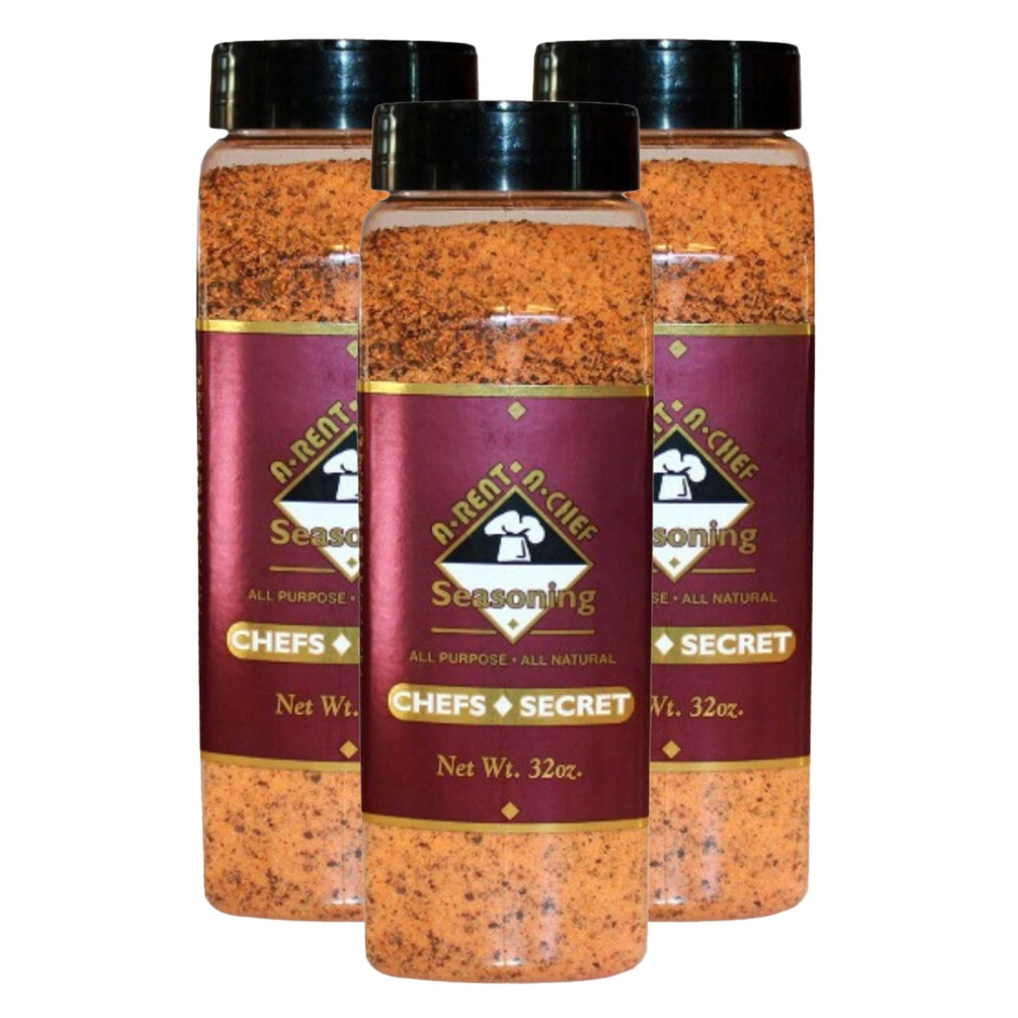 A-Rent-A-Chef All Natural, All Purpose, "Chef's Secret" Seasoning - Gluten Free - MSG Free - 32 oz. - 3 Pack - Made in the USA - Proudly Made in