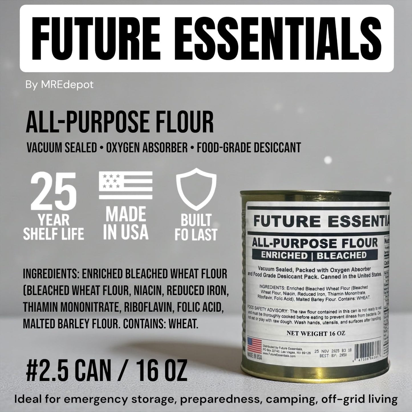 Future Essentials All Purpose Flour - Shelf-Stable, Long-Term Storage Baking Flour for Emergency Preparedness & Everyday Cooking - Made in the USA, 1