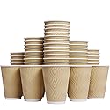 Hot Paper Cups_12 oz Disposable Insulated Corrugated Sleeve Ripple Wall Paper Cup 100 pcs,12oz Cups for Drink?Hot Coffee Cups (Brown)