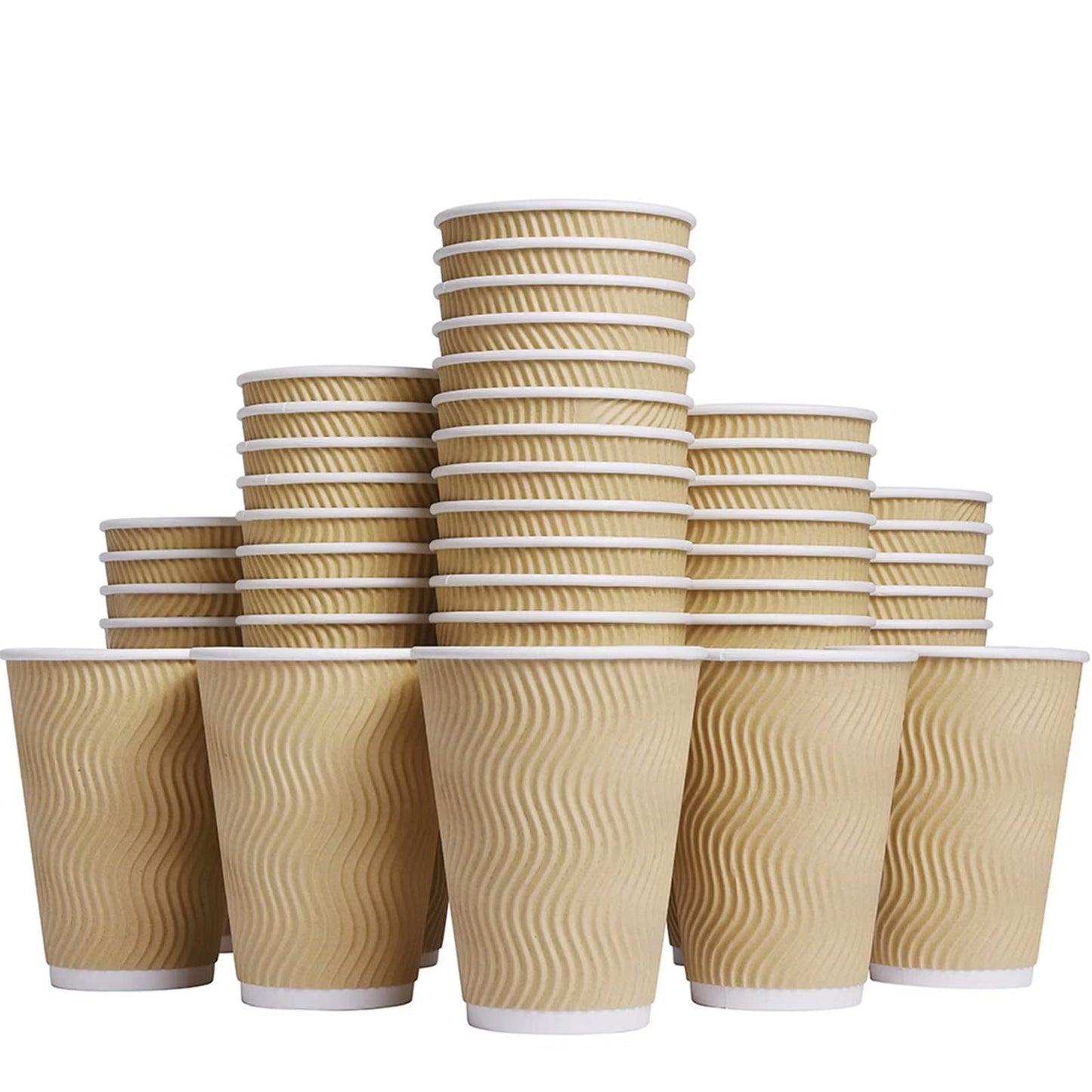 Hot Paper Cups_12 oz Disposable Insulated Corrugated Sleeve Ripple Wall Paper Cup 100 pcs,12oz Cups for Drink?Hot Coffee Cups (Brown)
