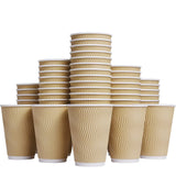 Hot Paper Cups_12 oz Disposable Insulated Corrugated Sleeve Ripple Wall Paper Cup 100 pcs,12oz Cups for Drink?Hot Coffee Cups (Brown)
