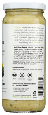LIVWELL Sicilian Zucchini Pasta Sauce - Plant Based Dairy Free Sicilian Zucchini & Lemon Pasta Sauce with Fresh Basil, Olive Oil, Cashews & Garlic