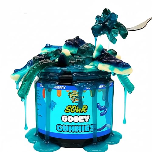 Sour Gooey Gummies, Sour Blue Raspberry Candy, Gummy Candy Mix, Ooze Sticky Gummies, Liquid Chewy Sweet Treat Resealable Container