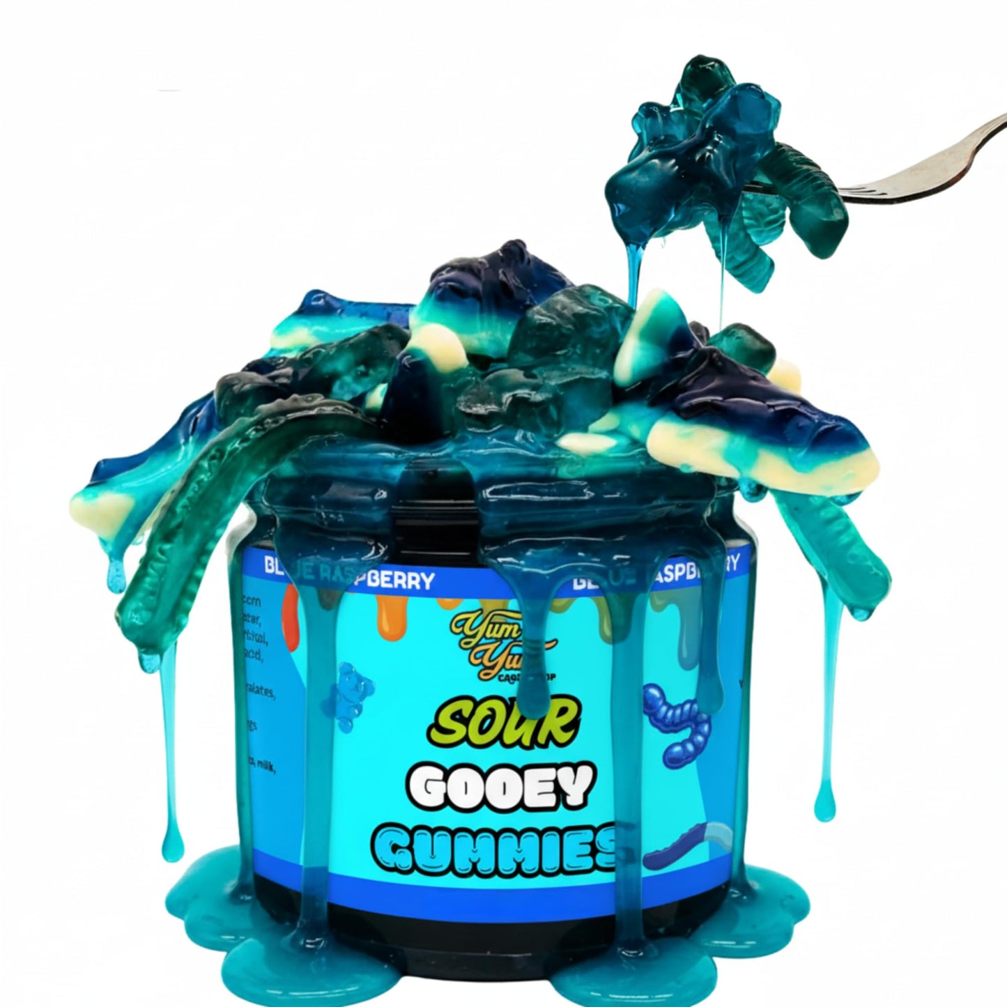 Sour Gooey Gummies, Sour Blue Raspberry Candy, Gummy Candy Mix, Ooze Sticky Gummies, Liquid Chewy Sweet Treat Resealable Container