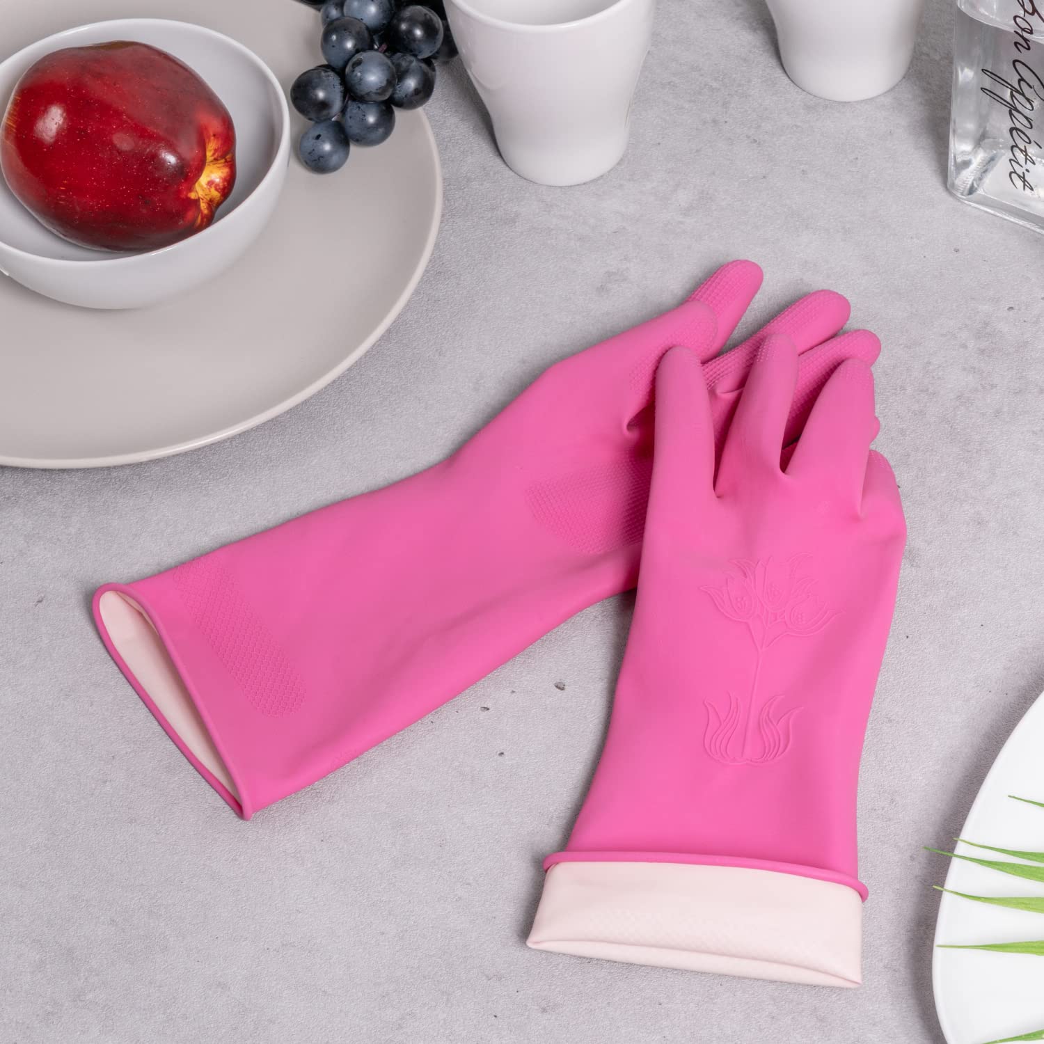 Mamison Quality Kitchen Rubber Gloves, Cleaning, Dish Wash, Dust Removal, Reusable Natural Latex Gloves (10 Pairs, Small)