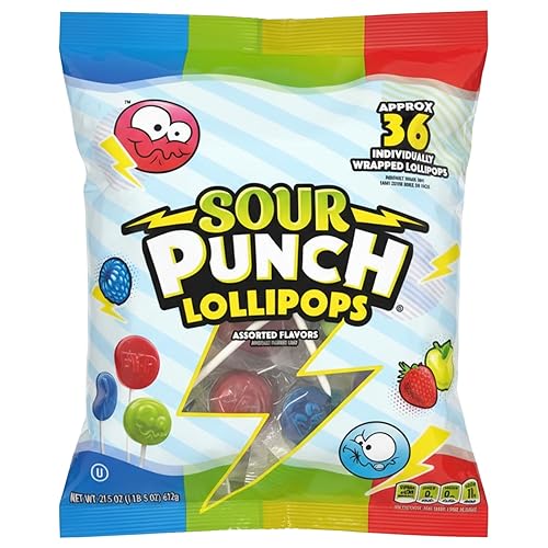 Adams & Brooks, Inc. Sour Punch Lollipops Sour Fruit, Individually Wrapped 36 Count