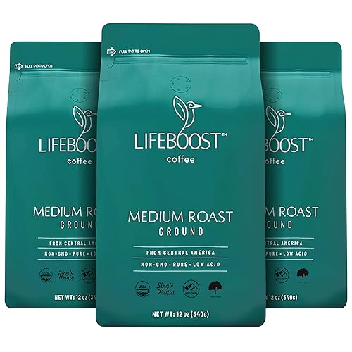 Lifeboost Coffee 3 Pack Medium Roast Ground Coffee - Low Acid Single Origin USDA Organic Coffee - Non-GMO Ground Coffee Third Party Tested