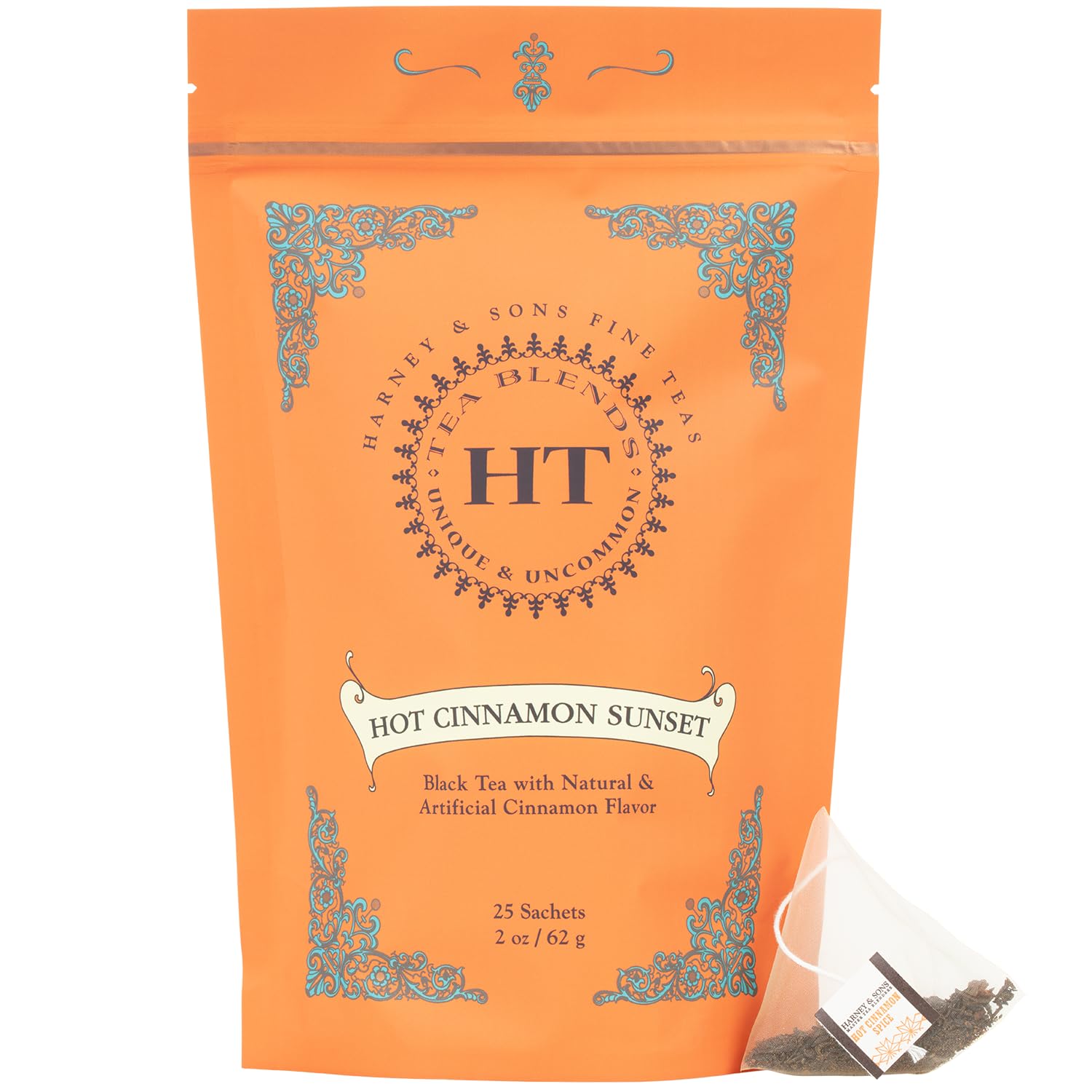 Harney & Sons Hot Cinnamon Sunset Tea | 25 Sachets of Caffeinated Black Tea with Bold Cinnamon Flavors, HT Tea Blends