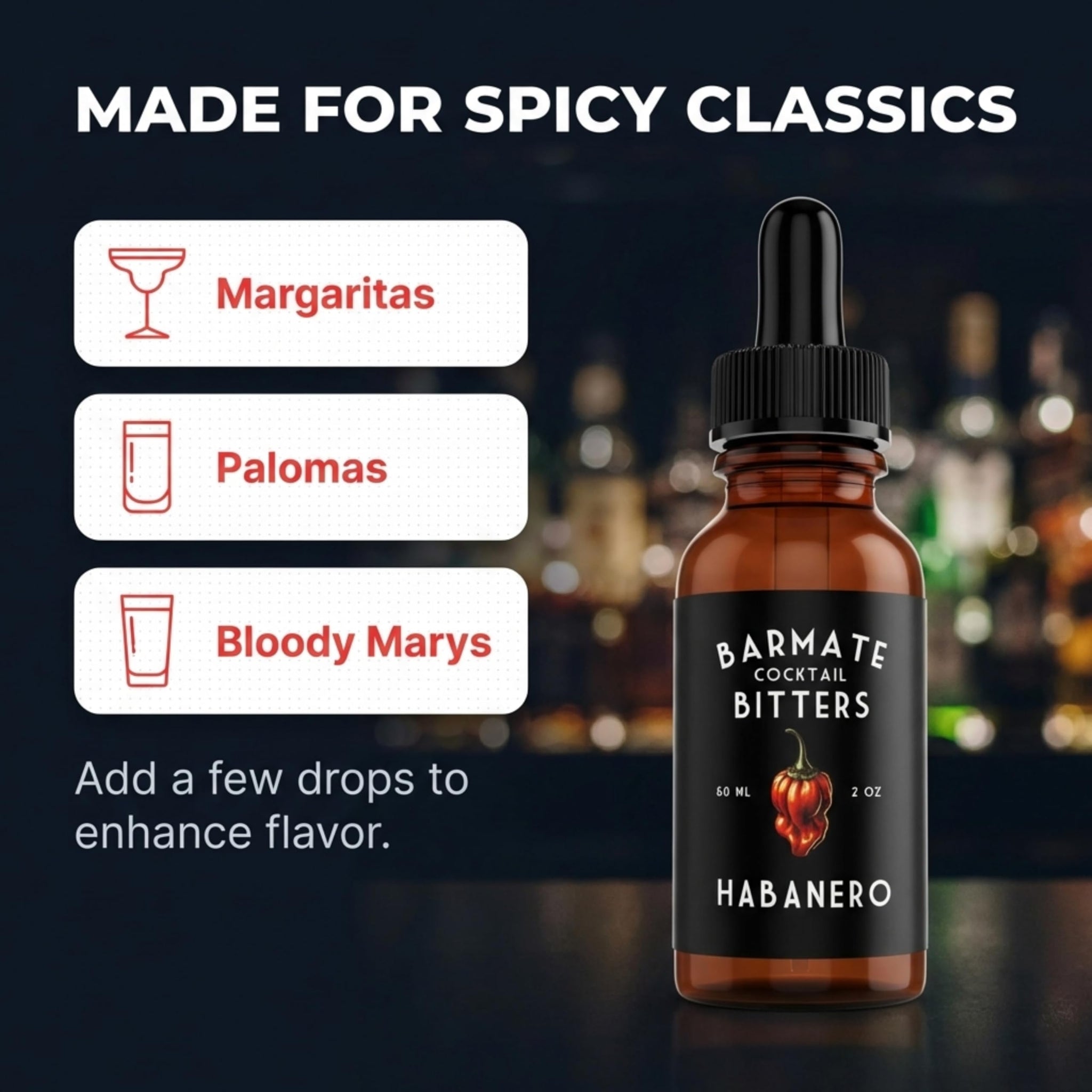 Spicy Habanero Cocktail Bitters - Drink Flavor Enhancer, Handcrafted Small Batch Bitters for Premium Cocktails, 2 oz