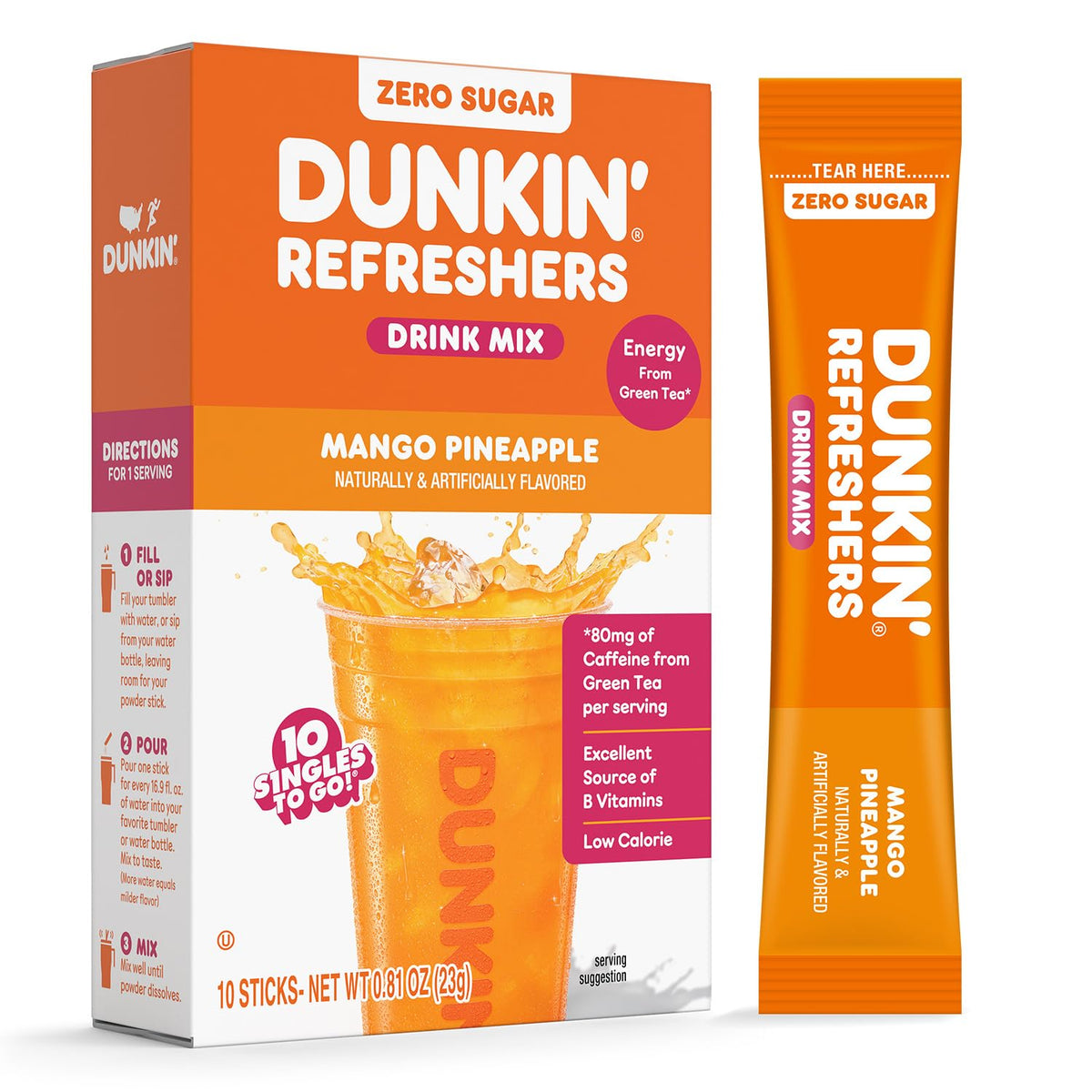 Singles To Go! Dunkin' Refreshers, Mango Pineapple, 10 Count
