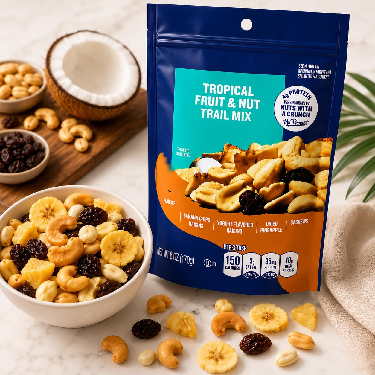 Trail Mix Tropical Fruit & Nuts, 2 Pack, 6 oz, Cashews, Peanuts, Raisins