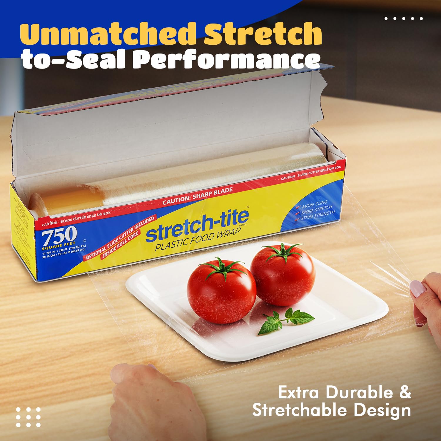 Stretch Tite Plastic Wrap For Food With Slide Cutter 750 Sq. Ft 11 7/8 Inch. Pack Of 2 With a Scooply Bag Clip