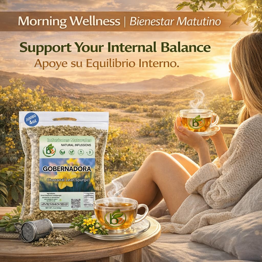 Gobernadora Tea (Chaparral Leaf) 4 oz with Stainless Steel Tea Infuser - 100% Natural Larrea tridentata - Traditional Desert Herb for Wellness