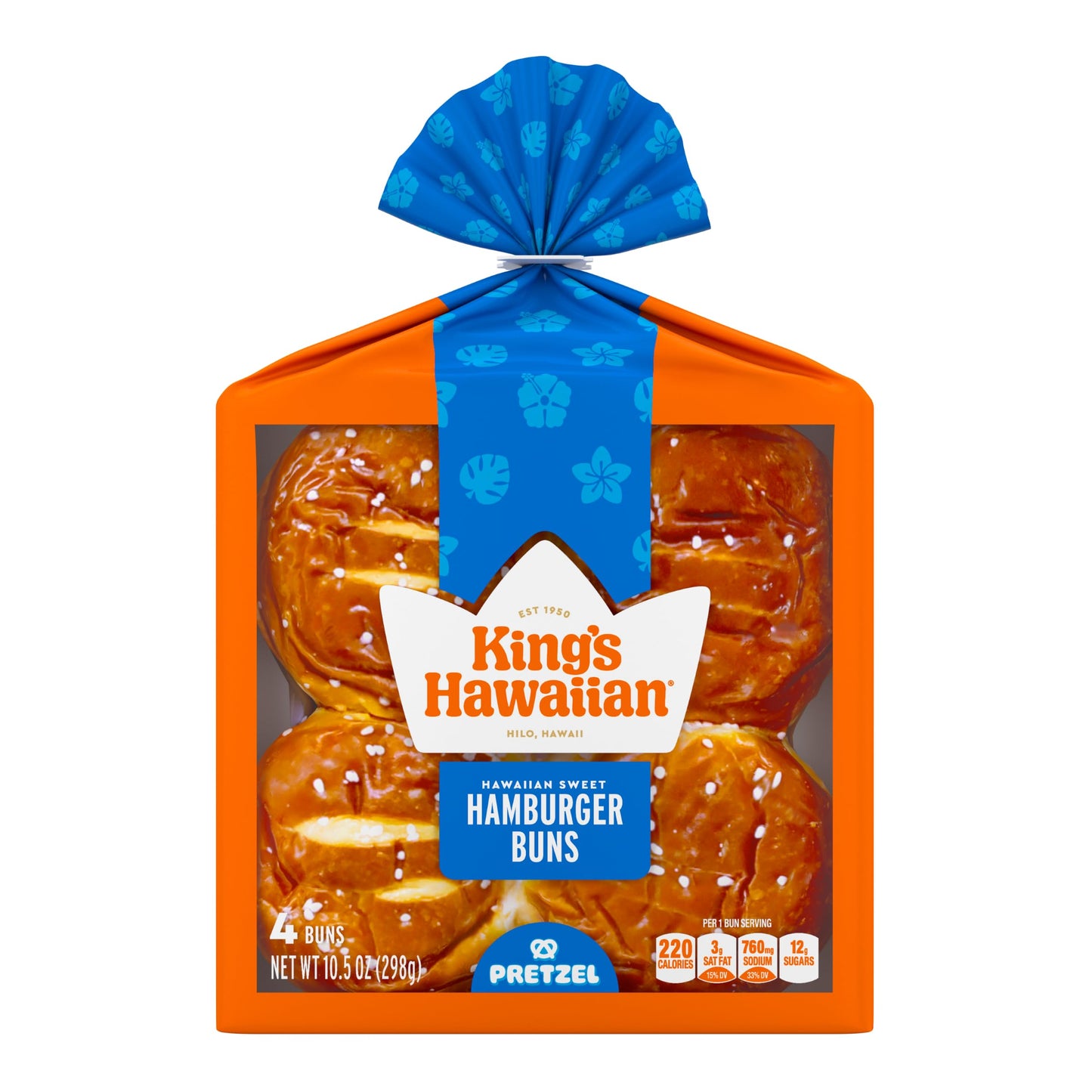 King's Hawaiian Pretzel Hamburger Buns, 4 ct, 10.5 oz