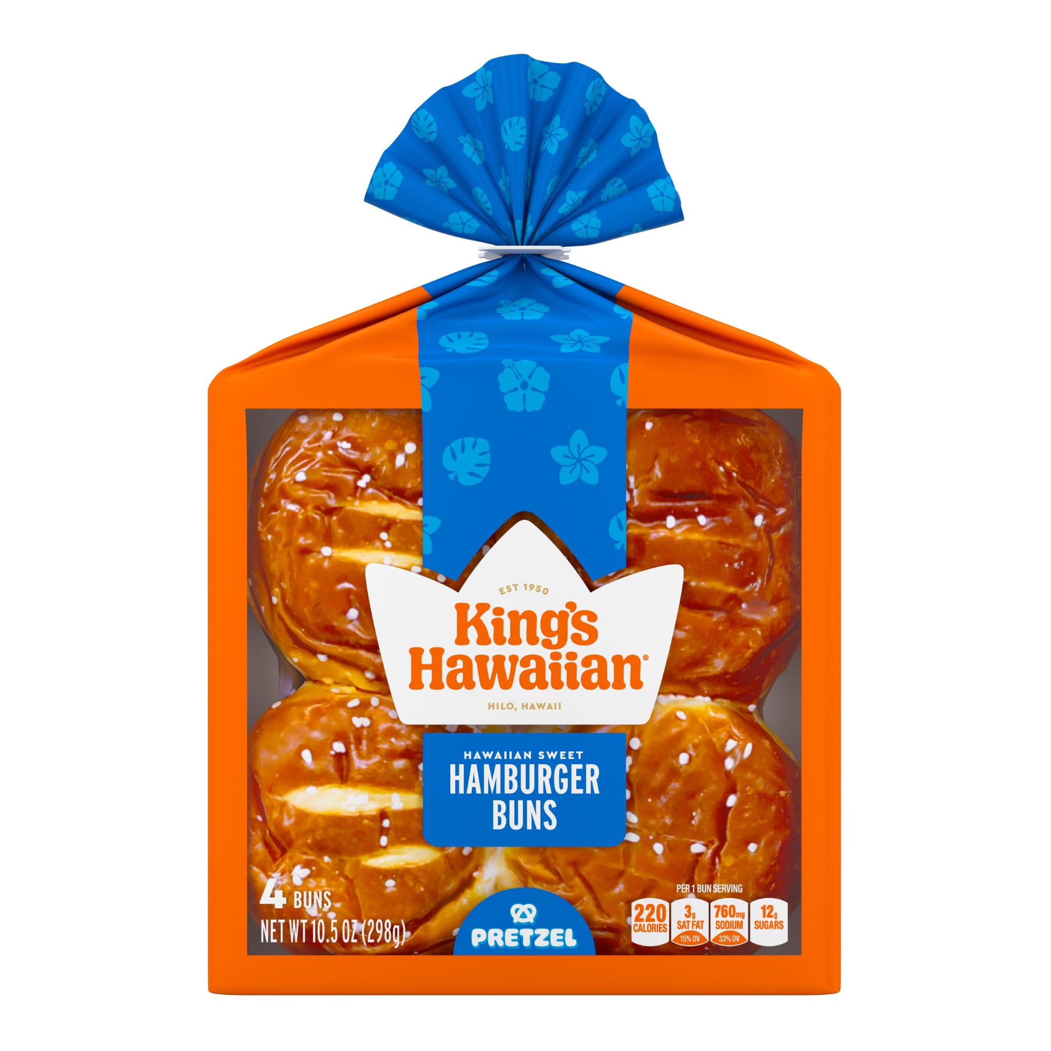 King's Hawaiian Pretzel Hamburger Buns, 4 ct, 10.5 oz