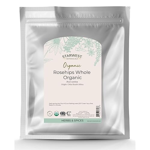 Starwest Botanicals Rosehips Whole Organic - Dried Herb for Tea & Baking, Seedless, Cut & Sifted, Certified Kosher, Non-GMO - Bulk 1 lb Bag