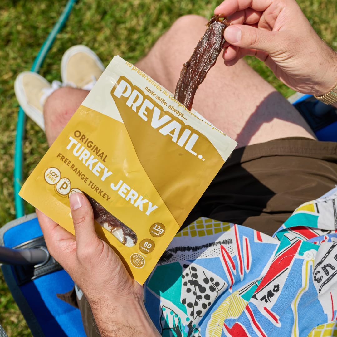 Free-Range Turkey Jerky, by PREVAIL - Low Sodium and Gluten Free! | Pack of (3) Bags | | Our Gourmet Jerky is Paleo Certified, Soy Free, Free