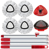 4 Pack Spin Mop Replacement Head Compatible with O Cedar EasyWring 1 Tank Microfiber, 30-58" Handle, Upgraded Triangle Mop Base and Scrub Brush Combo