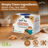 QuikTea Instant Ashwagandha Turmeric Ginger Chai Tea Latte, 10 Single-Serve Sachets, Artisanal Indian Chai Latte Mix, Just Add Hot Water, Low