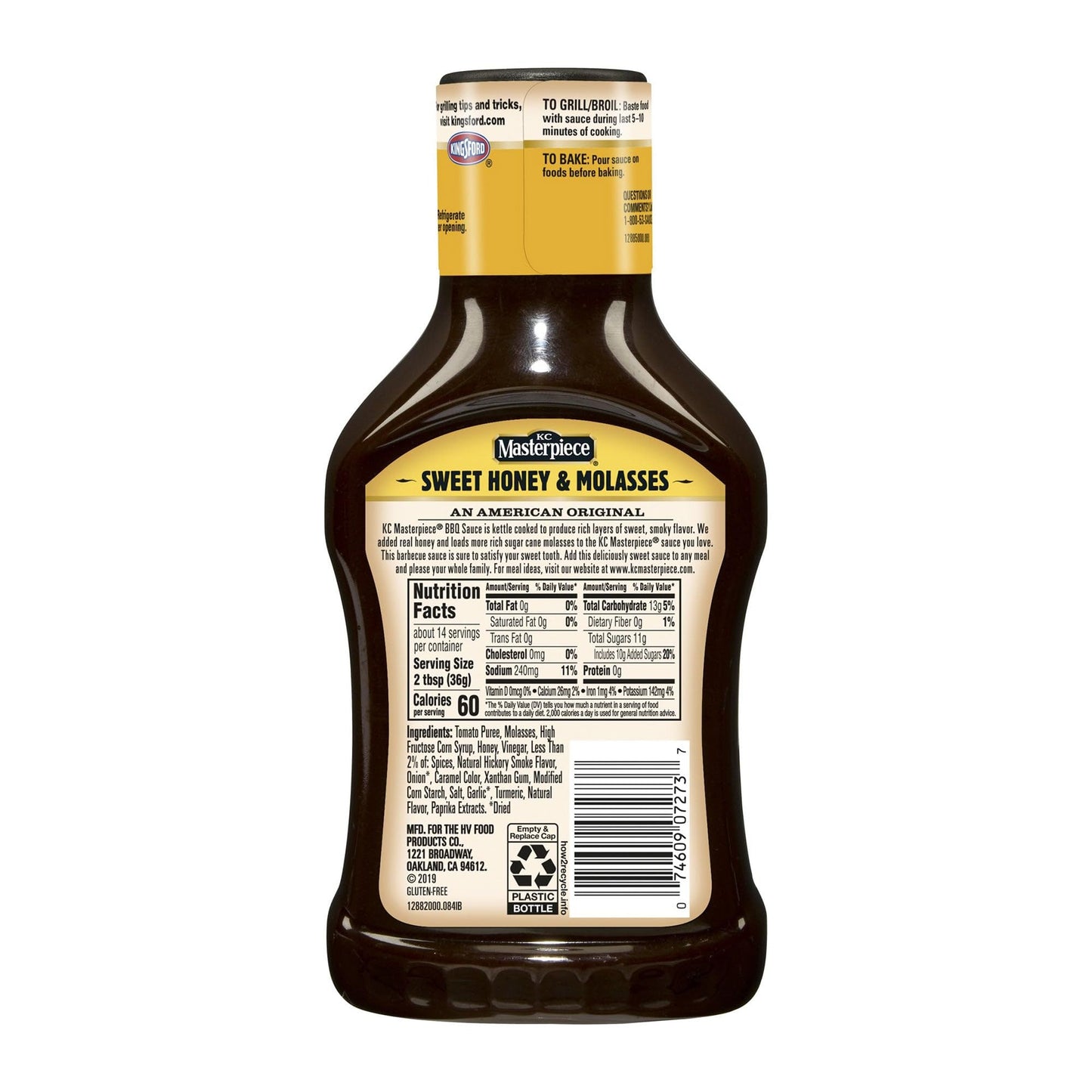 KC Masterpiece Sweet Honey & Molasses Barbecue Sauce (Pack of 2) 18 oz Bottles