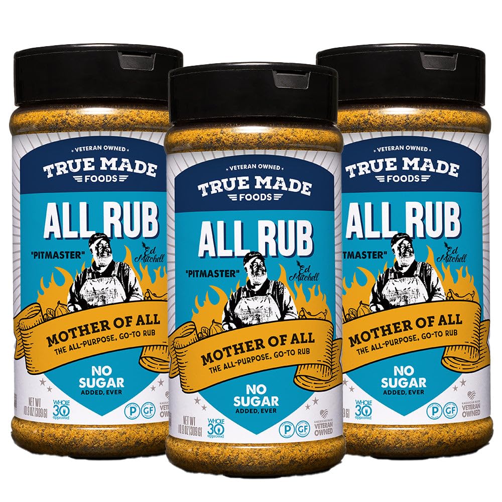 True Made Foods Ed Mitchell's Award Winning Pitmaster BBQ All-Purpose Rub - 10.9 oz, 3 Pack- Mother-of-All-Rubs for Chicken, Fish, Veggies, Snacks