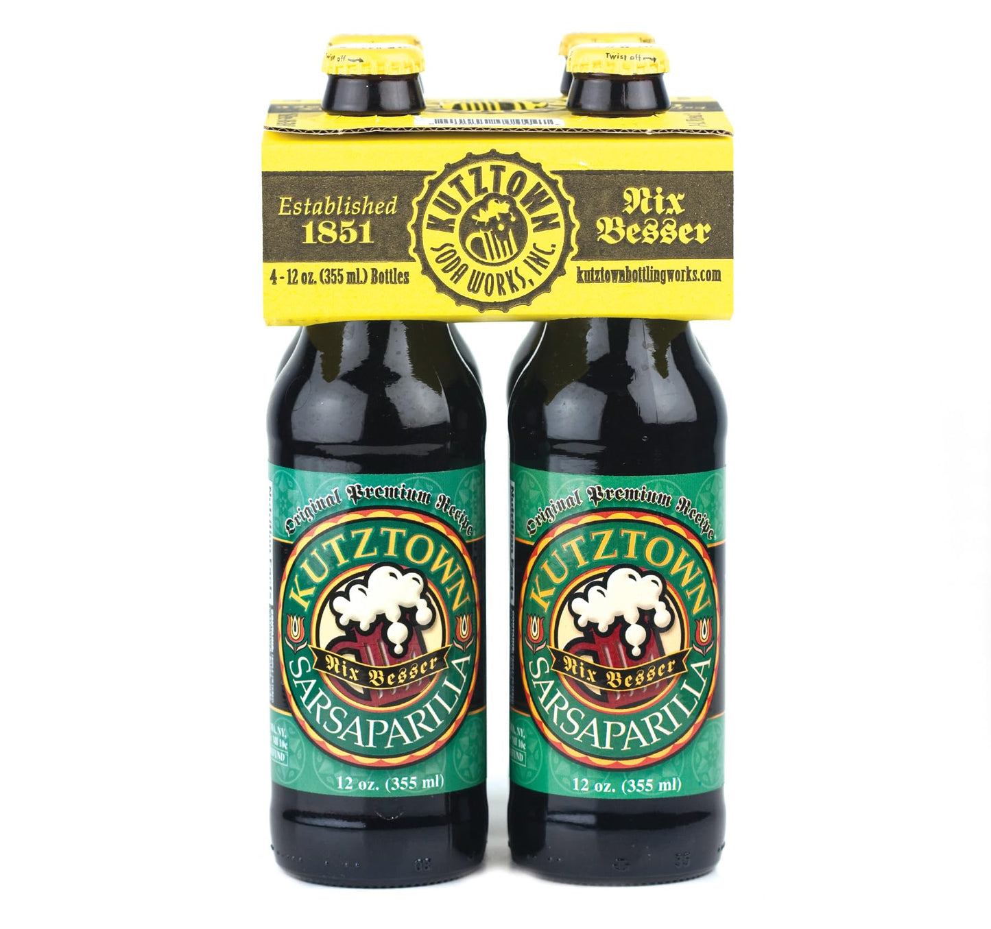 KauffmanTreats Kutztown Glass Bottle Sarsaparilla Soda, Favorite Amish Drink, 12 Oz. Bottles (Pack of 4)