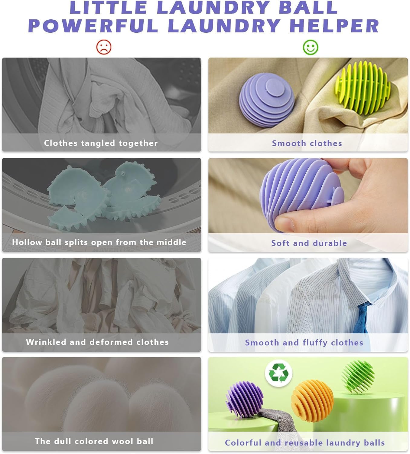 Reusable Dryer Balls Anti Static, 6 PCS Laundry Agitator Balls for Laundry, Non-Toxic Washing Balls Tangle Free for Washer, Softens Fabrics, Prevents