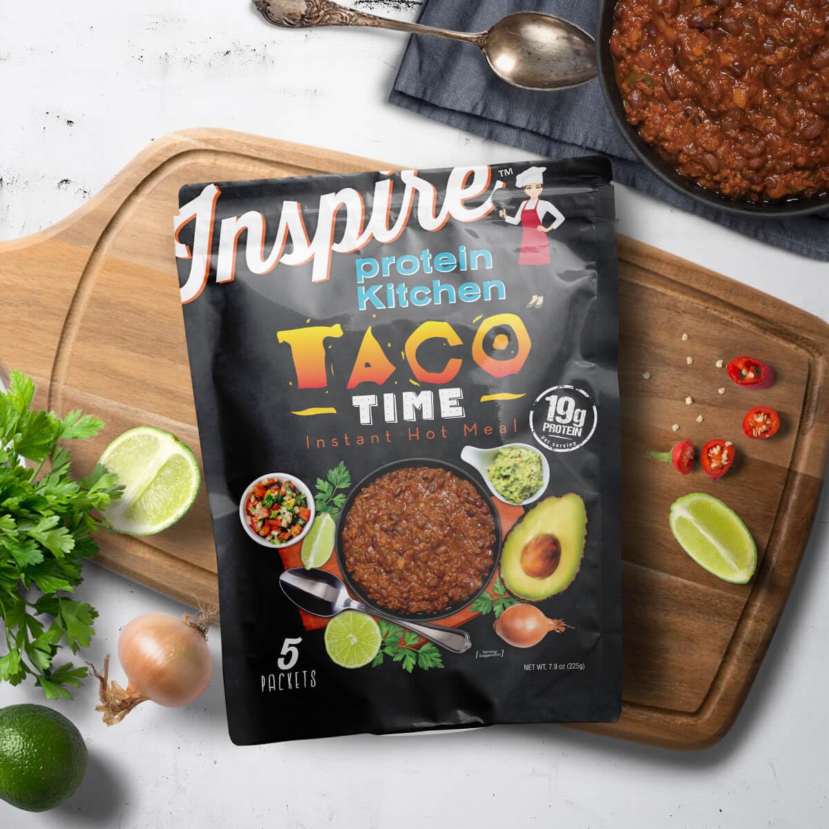 Inspire Taco Time Instant Hot Meal - 19g Protein by Bariatric Eating (5 Packets)