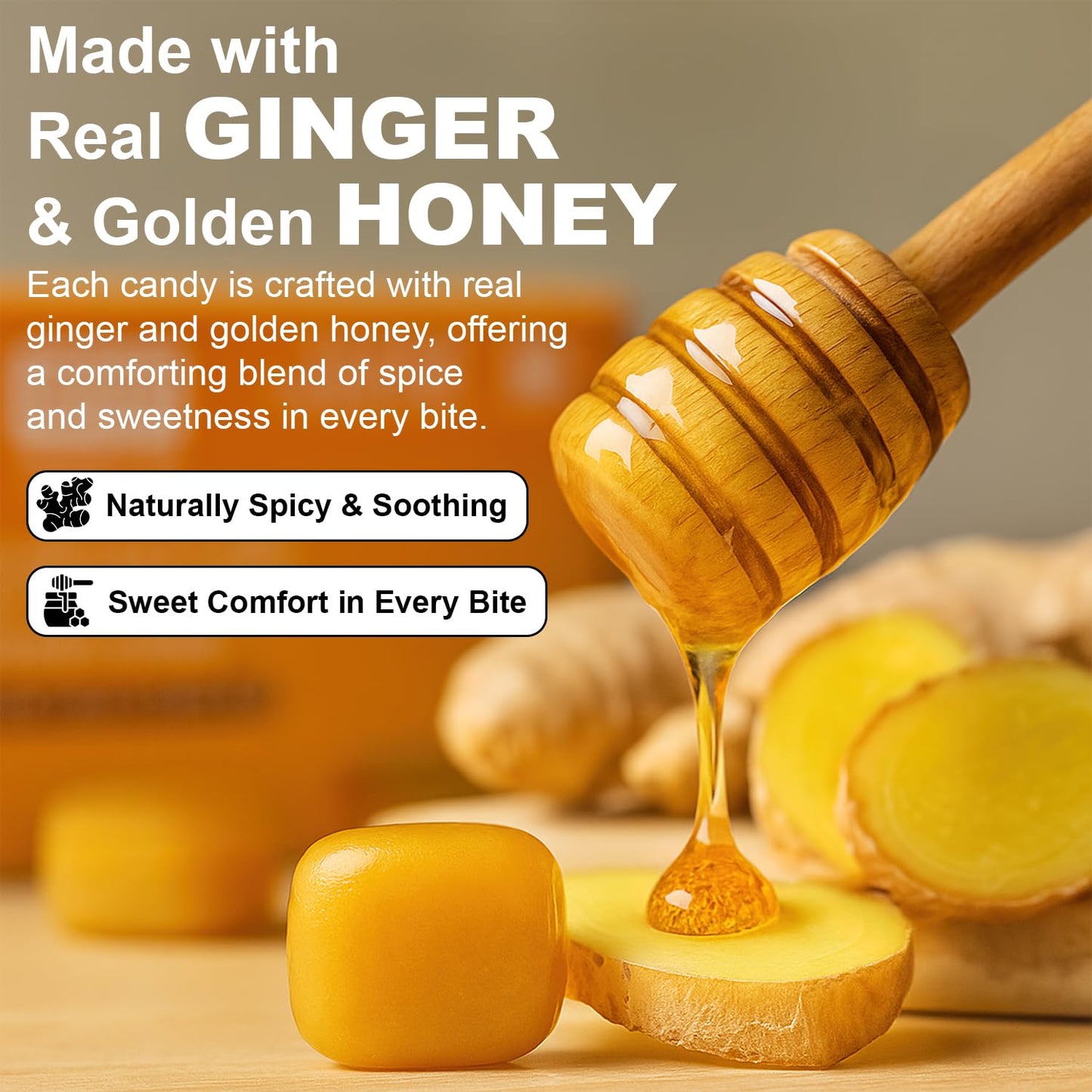 Al Taqwa Ginger with Honey Candy - 10 Pack (60 Natural Boosters) - Hard Candy with Ginger, Honey, Sugar & Corn Syrup - Natural Remedy for Digestion