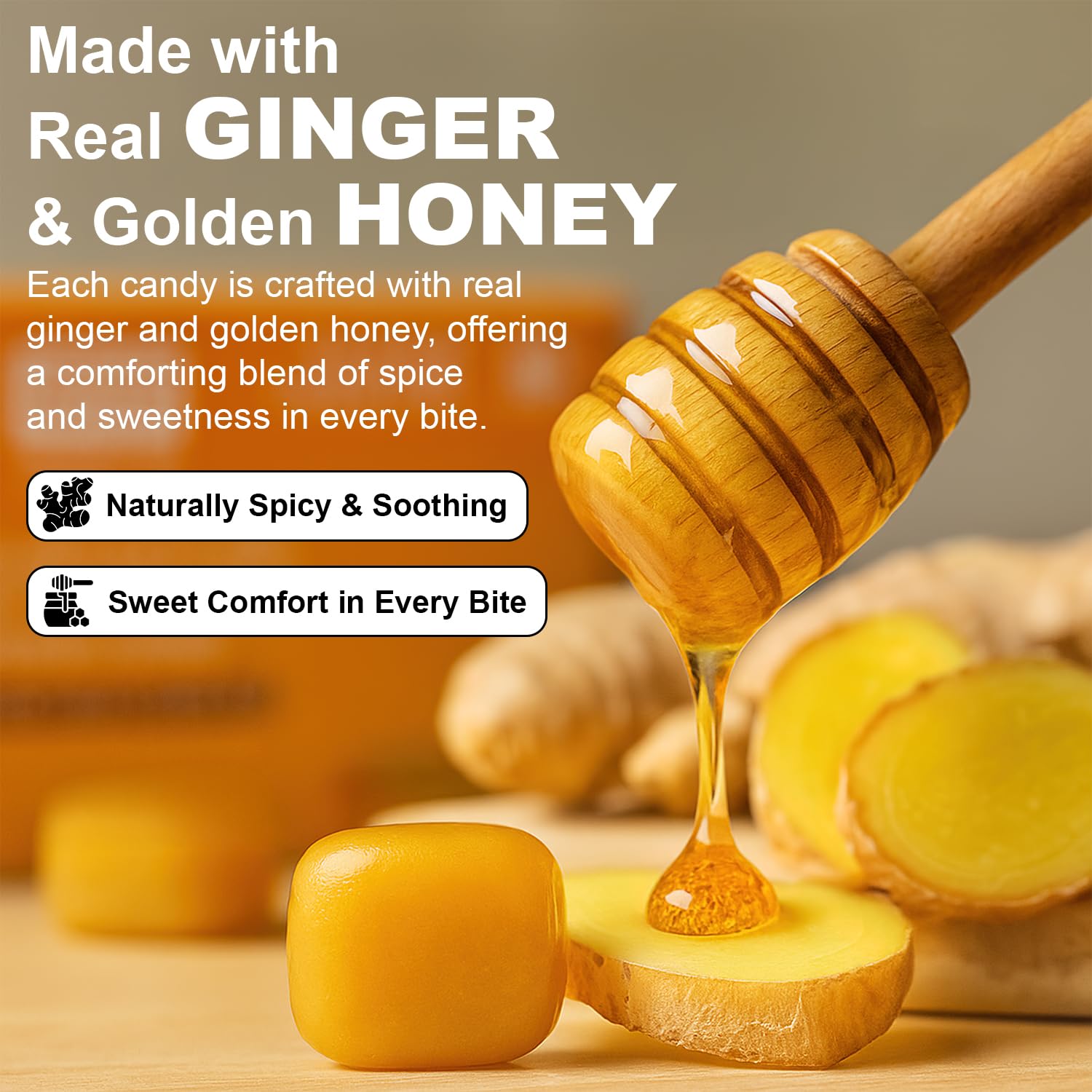 Al Taqwa Ginger with Honey Candy - 10 Pack (60 Natural Boosters) - Hard Candy with Ginger, Honey, Sugar & Corn Syrup - Natural Remedy for Digestion