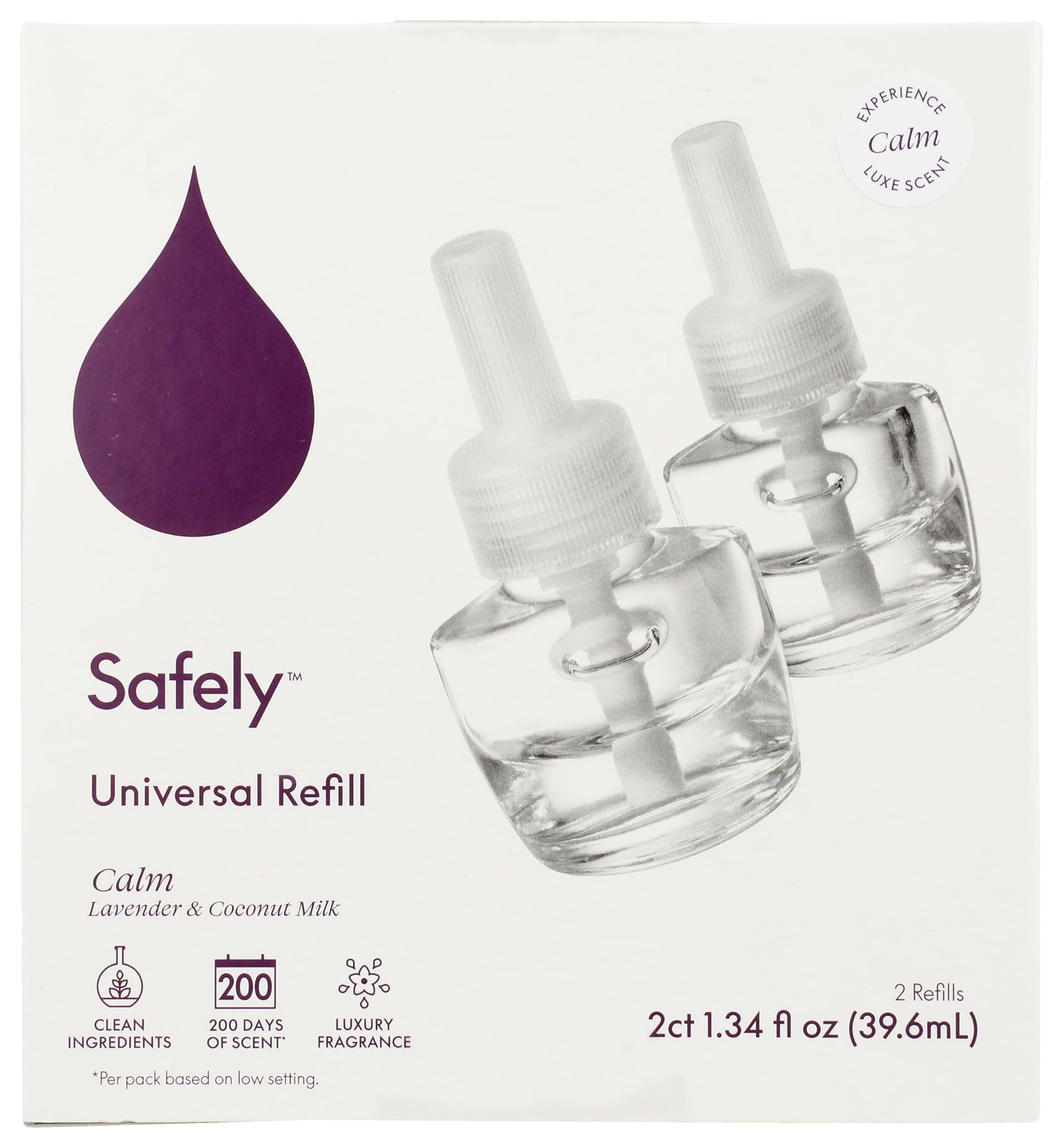 Safely Scent Diffuser Refills - Calm Scent 2 Pack - Essential Oil Formula with Adjustable Strength - Up to 100 Days of Fragrance - .67 Oz Each