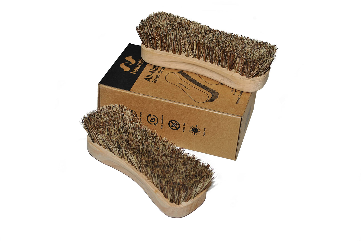 Naturolic All-Natural Wooden Scrub Brush Set | Wooden Handle | Palmyra Bristle Brush for Cleaning | Eco Friendly Cleaning Products | Scrub Brush Set