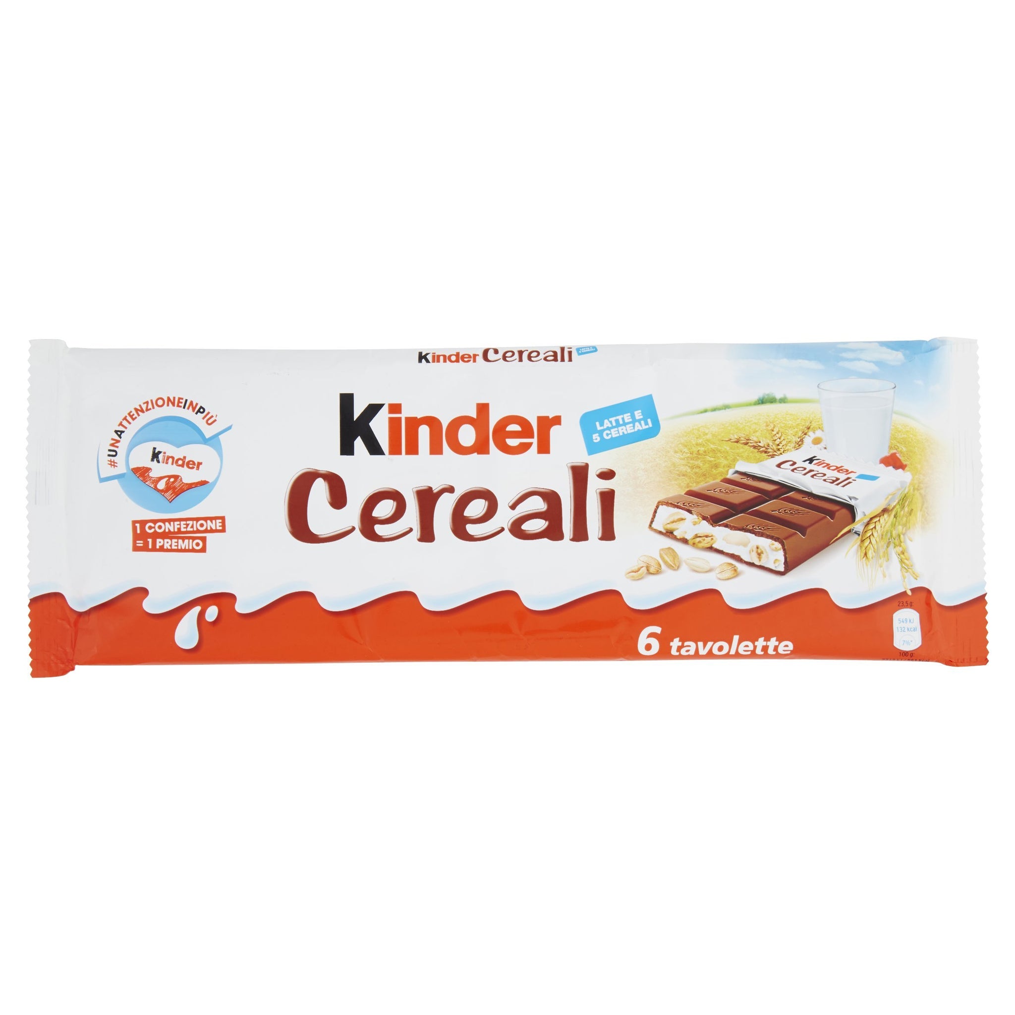 Kinder Cereali, tavolette di cioccolato ai cereali, 6 pezzi da 23,5 gr