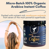 Bleu Owl Instant Organic Mushroom Coffee - 7 Superfood Mushrooms for Gut Health Energy & Clarity - Arabica 35 servings, 2.5oz. - Lion’s Mane Chaga