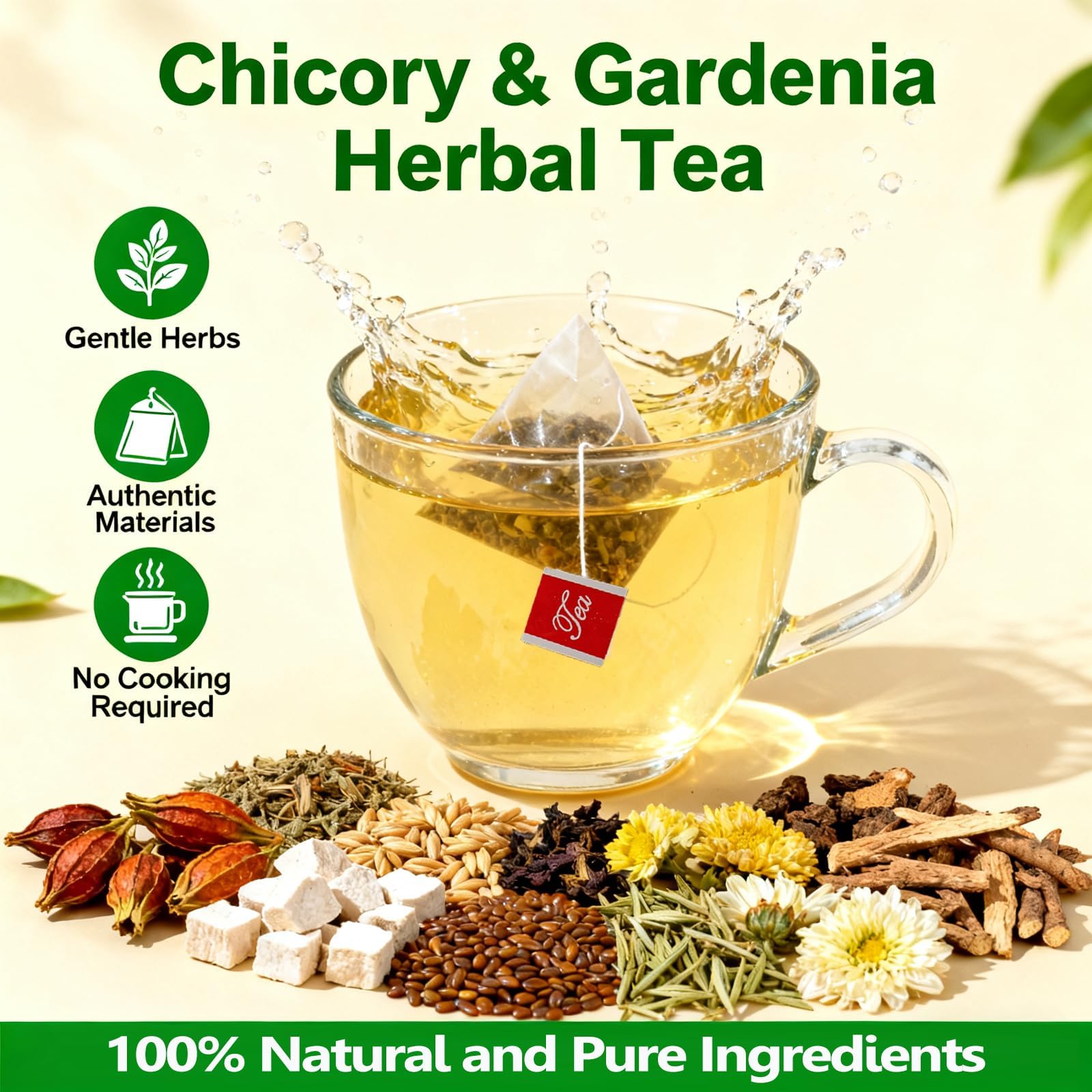 2Bag Organic Chicory and Gardenia Tea Kidney and Liver Detox Tea- For Diabetics Supports Blood Sugar chicory root-Vegan & sugar and Caffeine Free