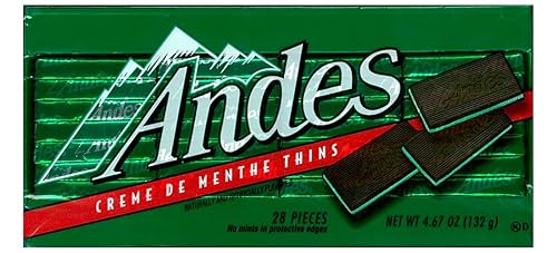 Andes Creme De Menthe Thin Mints - After Dinner Mints - Rectangular Chocolate Sandwich Mint Candies - 4.67 Oz, 28 Count