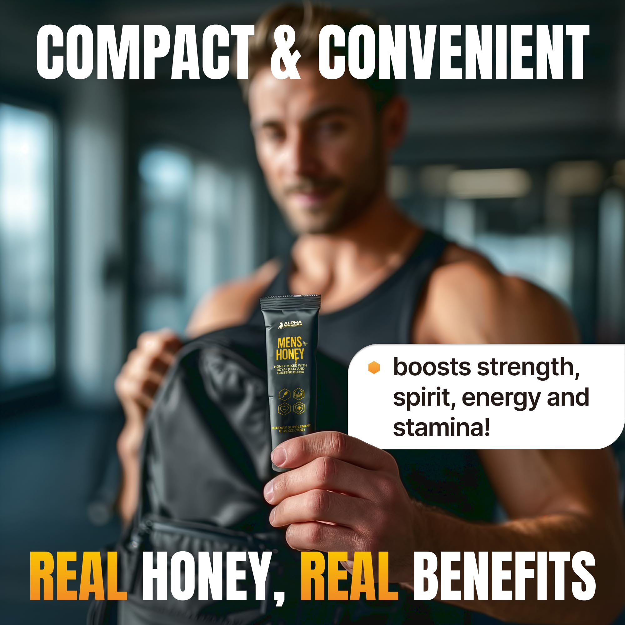 Royal Jelly Honey for Men - Extra Strength Quality, Improved Formula, Herbal Superfood Mix - Raw & Natural Energy & Power Honey Packs, No Added Sugar
