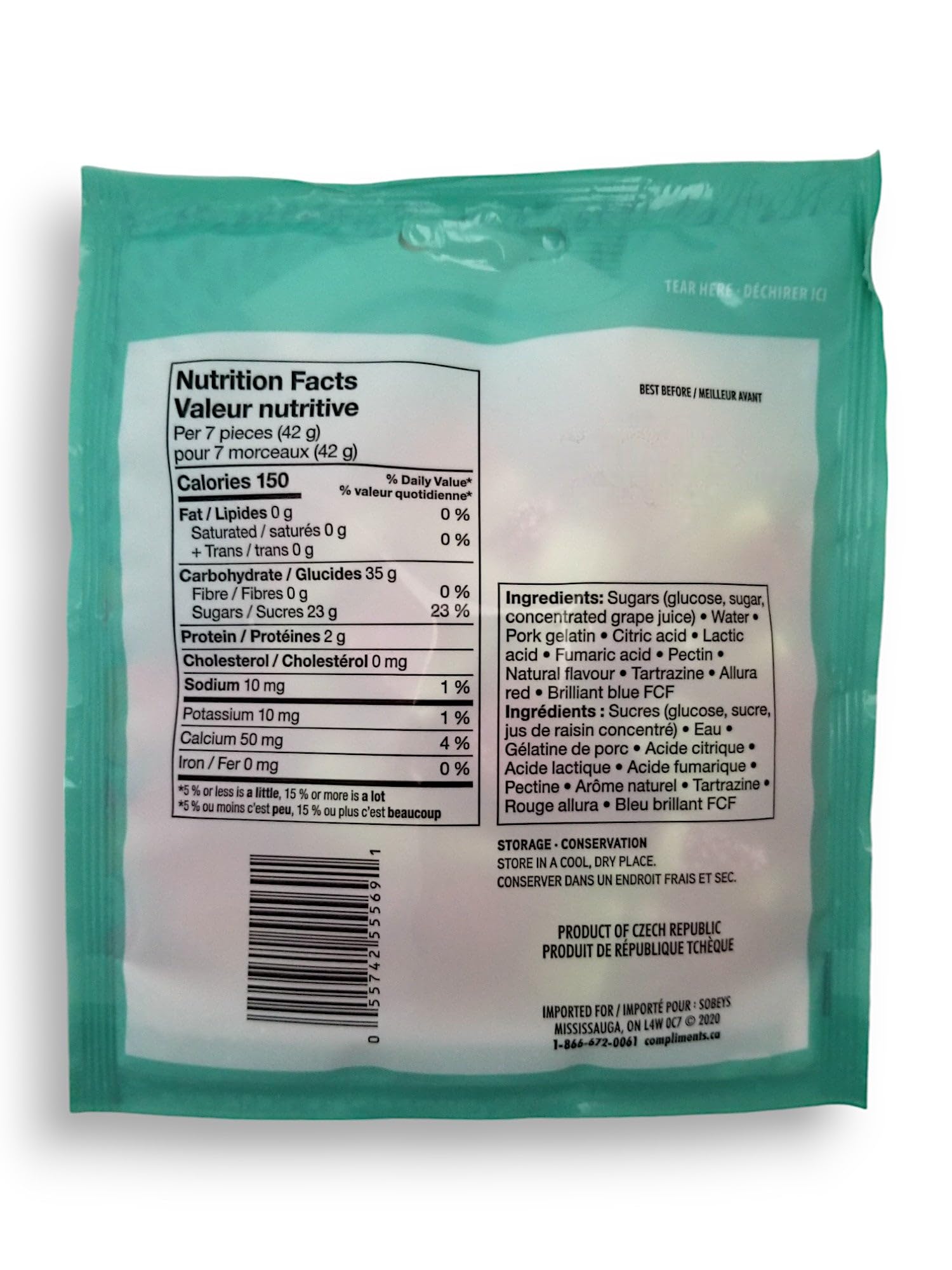 Compliments Sour Watermelon Gummies Candy, 125g/4.4 oz. Bag