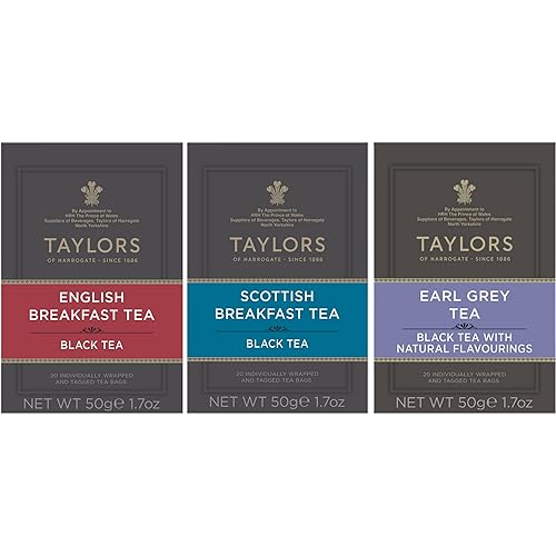 Taylors of Harrogate Black Tea Variety Pack, Individually Wrapped Bags, English Breakfast, Scottish Breakfast, Earl Grey 20 Count (Pack of 3)