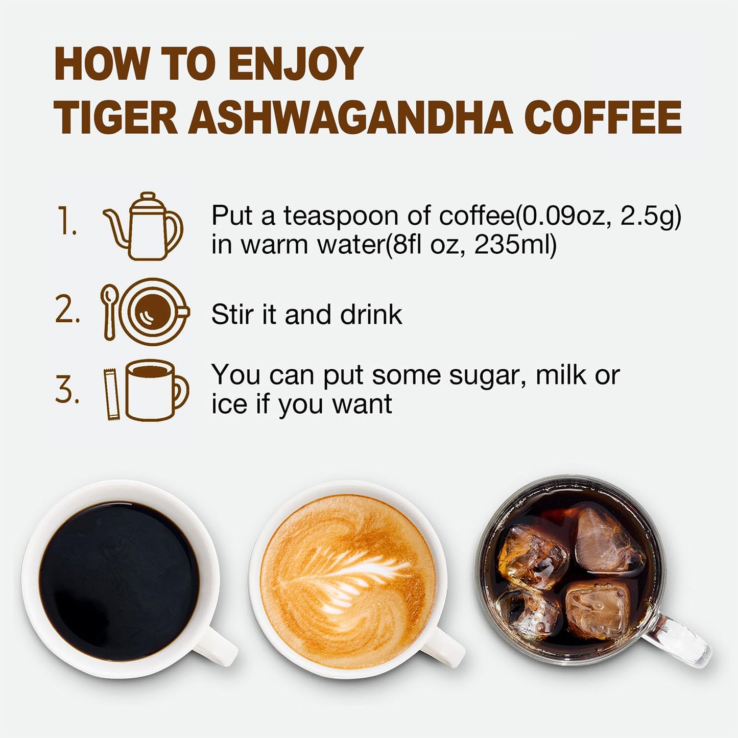 Tiger Ashwagandha Instant Mushroom Coffee - 30 Servings Arabica Blend with Reishi, Chaga & Lion's Mane | Adaptogen, Vegan, Antioxidant Support