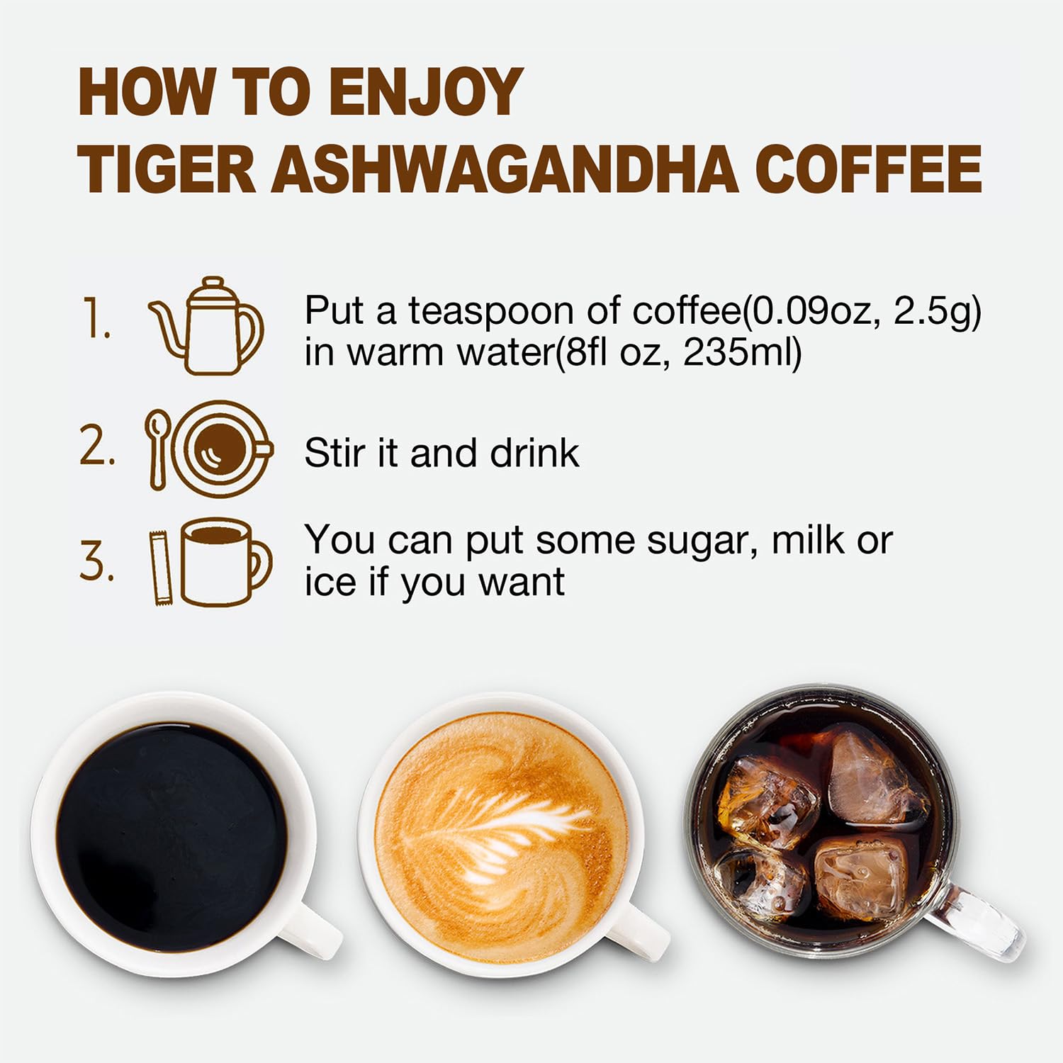 Tiger Ashwagandha Instant Mushroom Coffee - 30 Servings Arabica Blend with Reishi, Chaga & Lion's Mane | Adaptogen, Vegan, Antioxidant Support