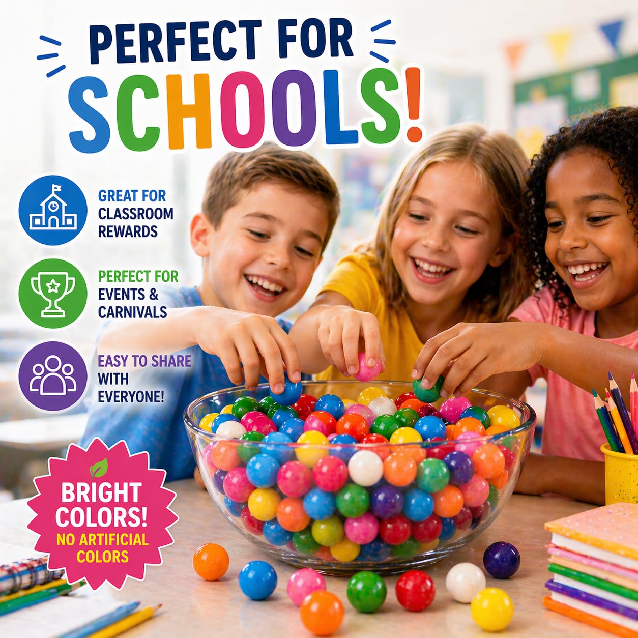 A Great Surprise - 1-Inch Rainbow Gumballs - 4 lb Bulk Bag - No Artificial Dyes - Vibrant Naturally Colored Gumballs for Vending Machines, Candy