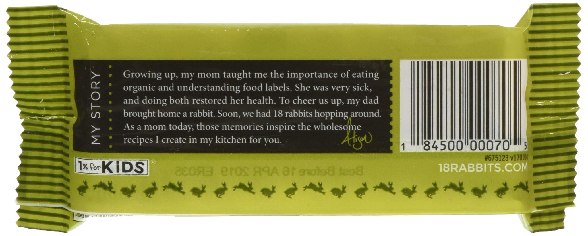 18 Rabbits Organic Granola Bar - Date Pecan and Coconut, 1.6 Ounce -- 12 per case.