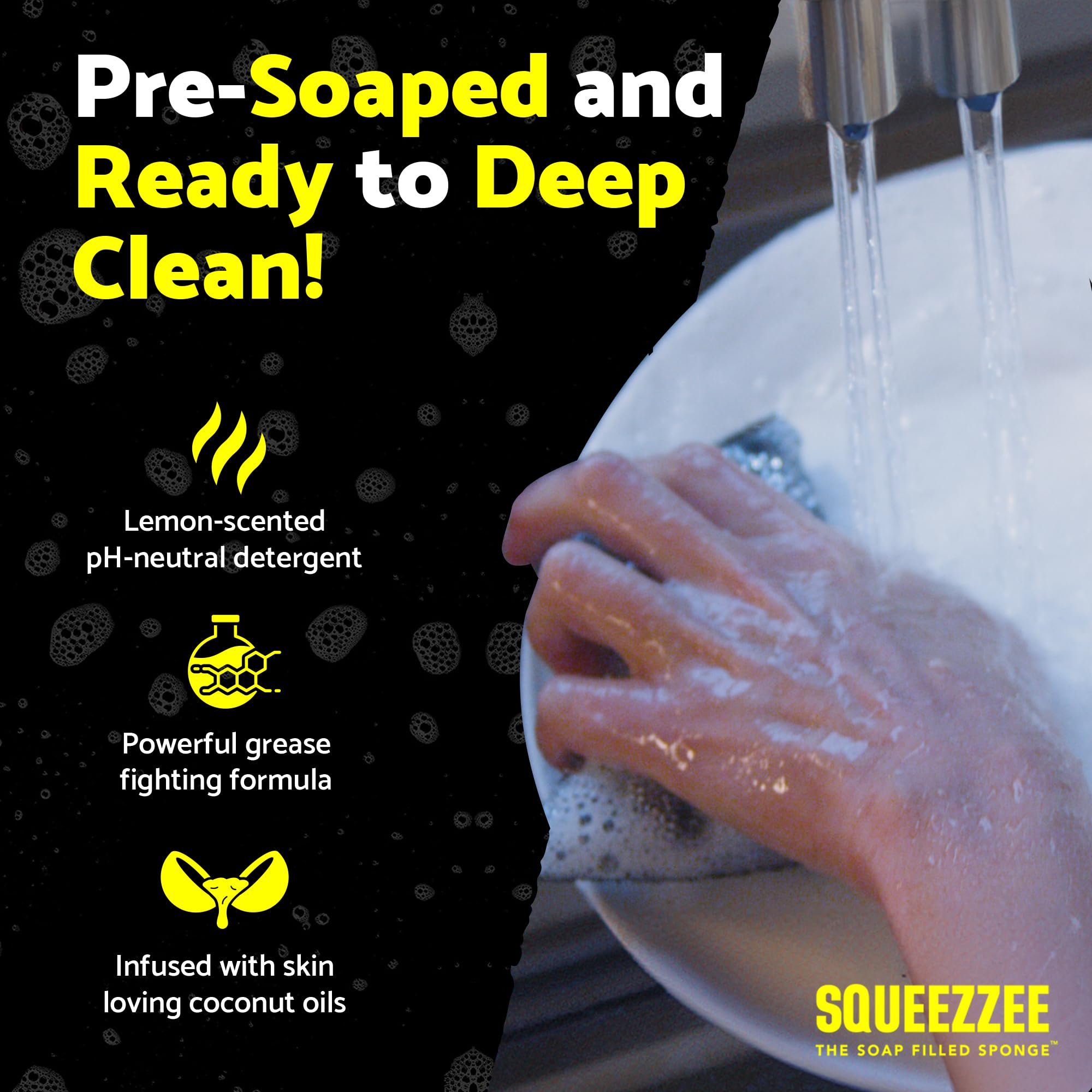 Squeezzee Soap Filled Scrubber Sponges - Non Scratch Scrubbing Sponge with Built-In Dishwashing Liquid Dish Soap - Double Sided Kitchen & Household