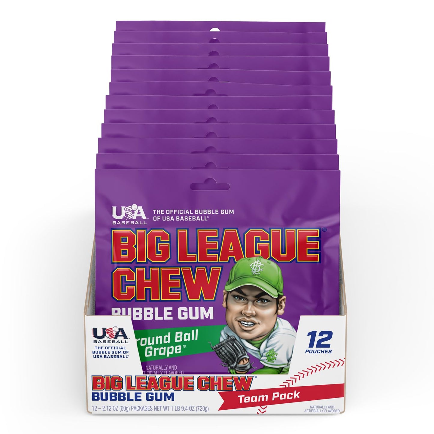 Big League Chew Ground Ball Grape Bubble Gum - Juicy Grape Flavor Explosion | Ideal for Baseball Games, Teams, Concessions, Parties, and More | Pack