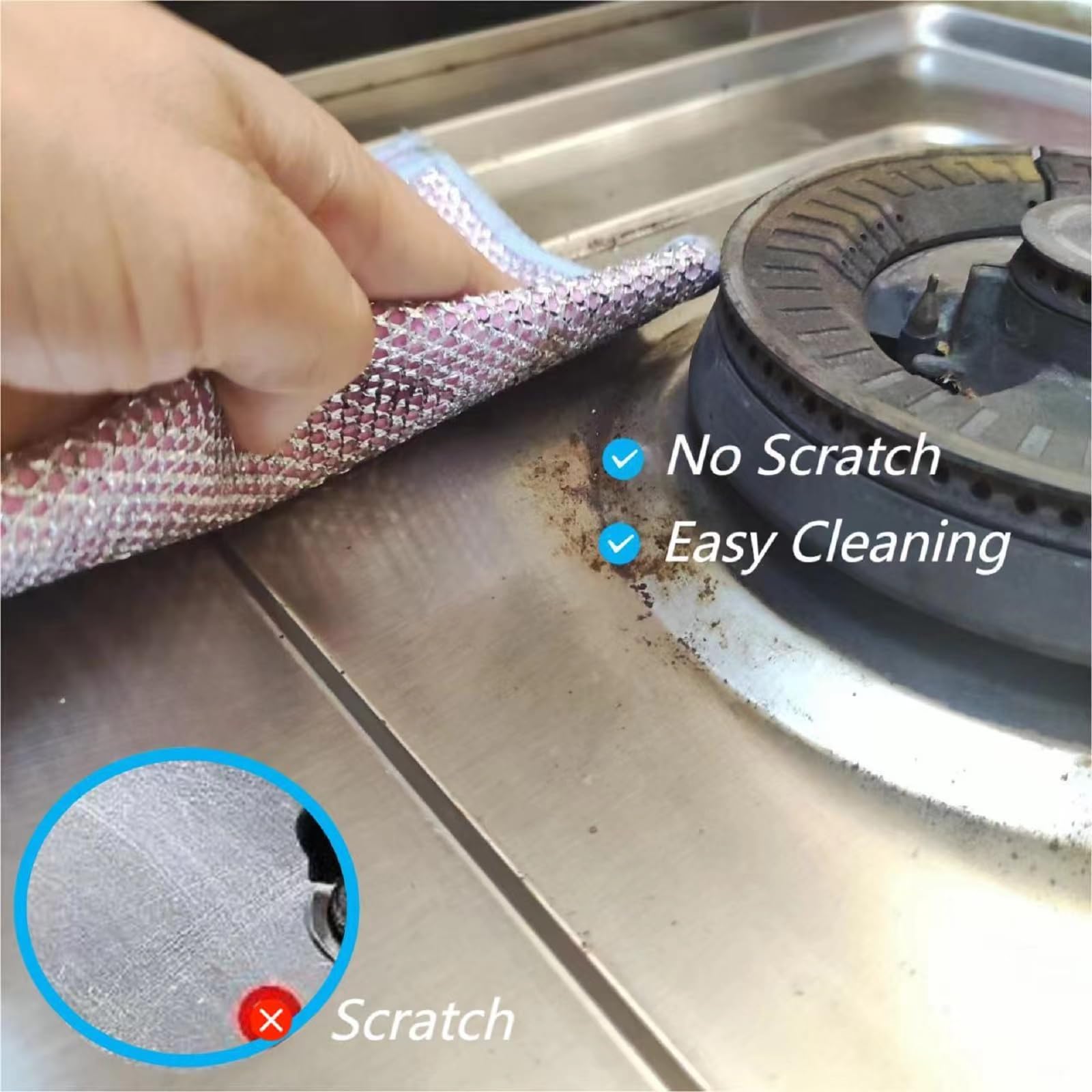 FLOWTECC 3/6PCS 2024 New Multifunctional Non-Scratch Wire Dishcloth for Wet and Dry, New Double Layer Dishwashing Rags for Washing Dishes, Kitchen