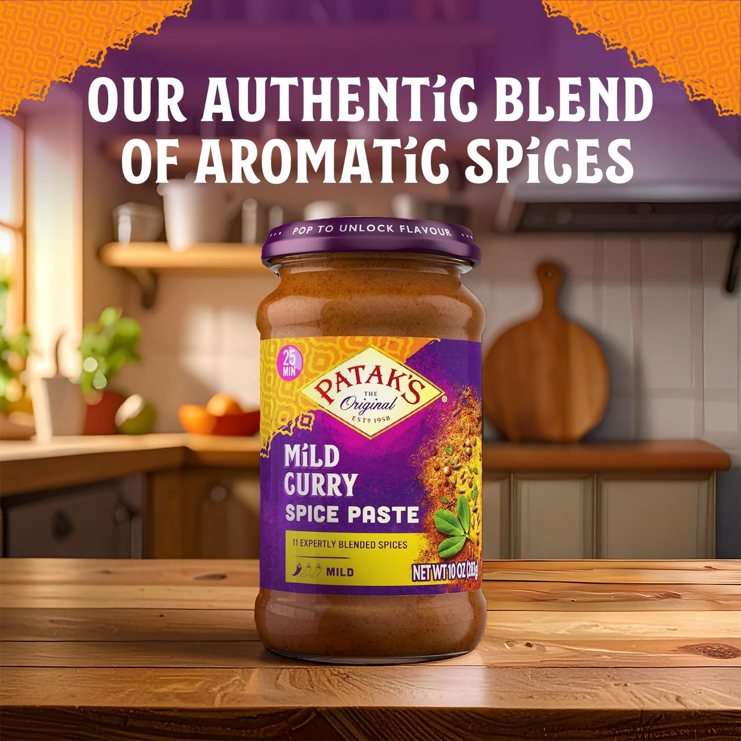 Patak’s Mild Curry Spice Paste - Mild Indian Cooking Paste with Freshly Ground Spices - Ideal for Chicken, Vegetables, and One-Pot Meals - Warm