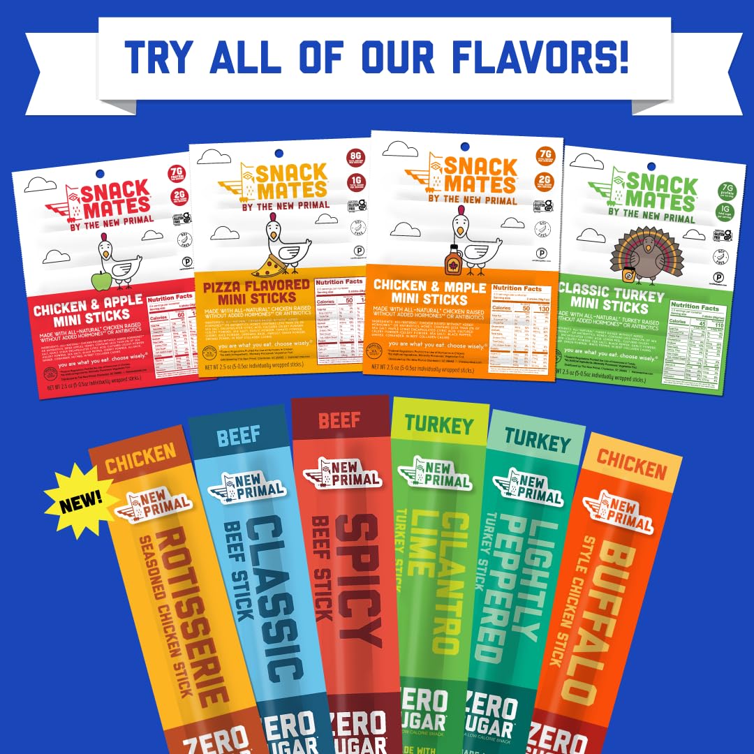 The New Primal Classic Beef Meat Stick, Whole30 Approved, Paleo, Keto, Pantry Staple, Certified Gluten Free, Low Carb, High Protein Snack, Sugar Free