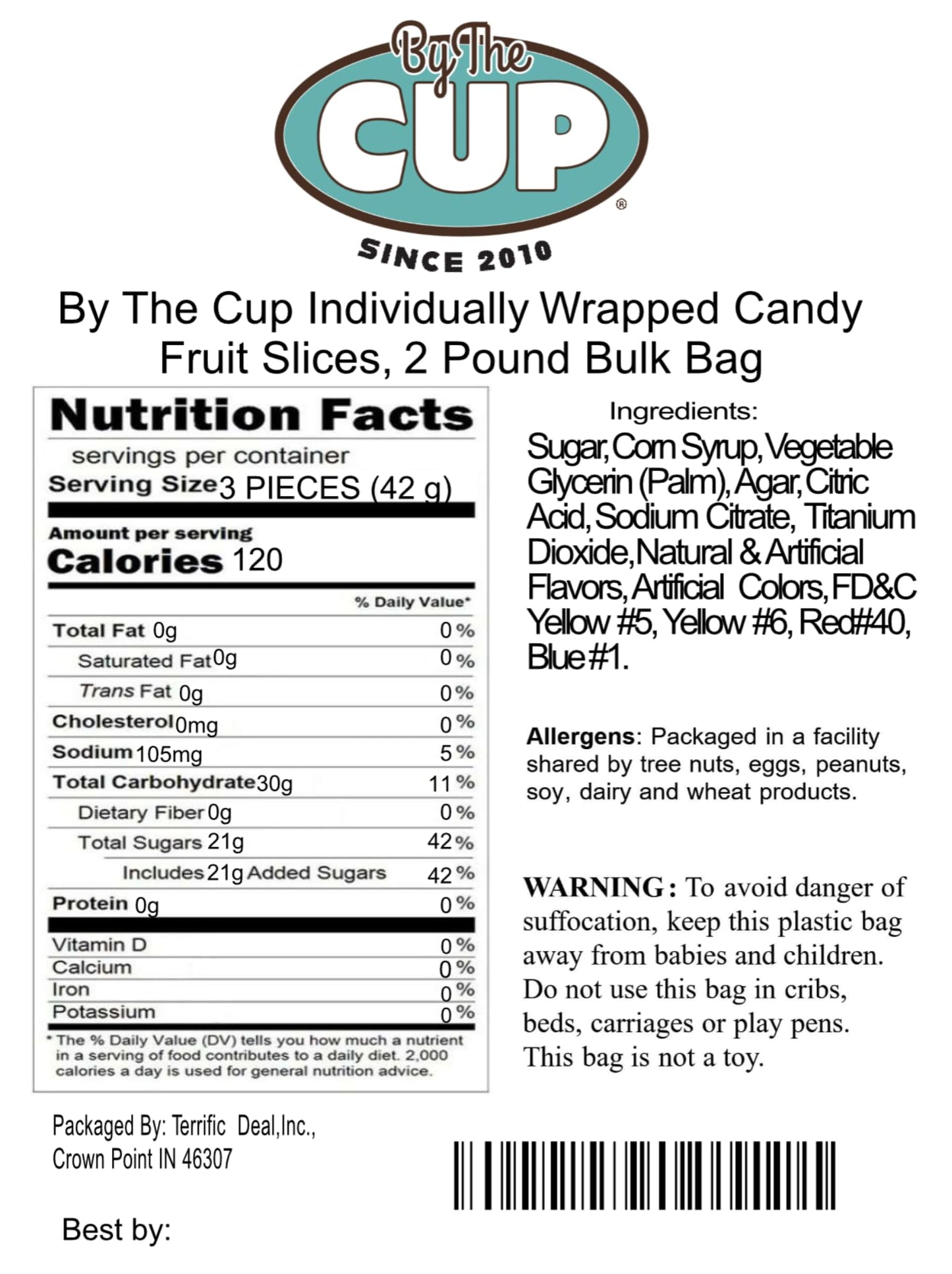 By The Cup Individually Wrapped Candy Fruit Slices, 2 Pound Bulk Bag